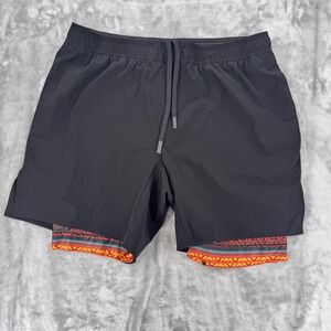 Wowie Mens 2-in-1 Athletic Shorts Black Tribal Print Compression Liner XL 6in